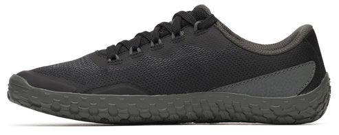 A dark gray athletic shoe with a textured sole.