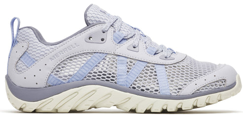 A light purple athletic shoe with a white sole and mesh upper.