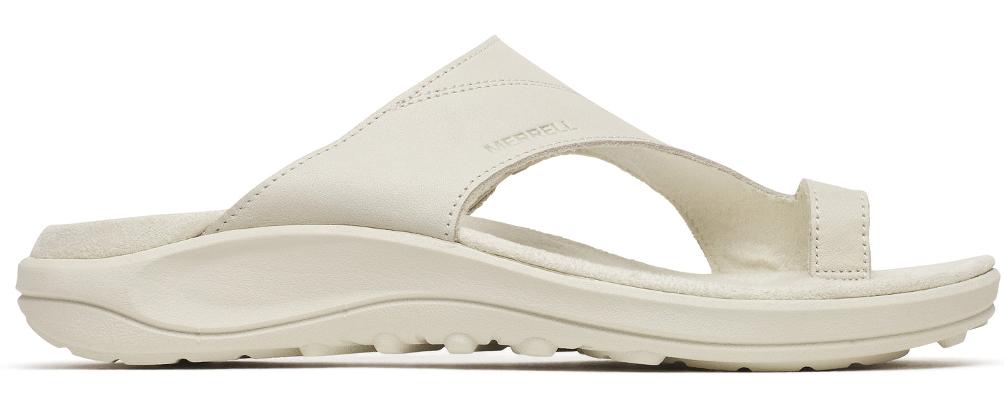 An off-white sandal with a thick sole and toe strap.