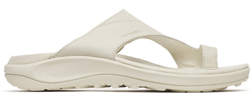 An off-white sandal with a thick sole and toe strap.