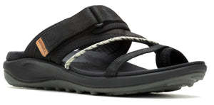 A black sandal with adjustable straps.