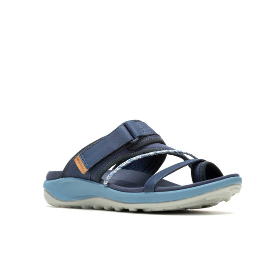 Navy sandal with velcro strap, rope detail, and toe loop.