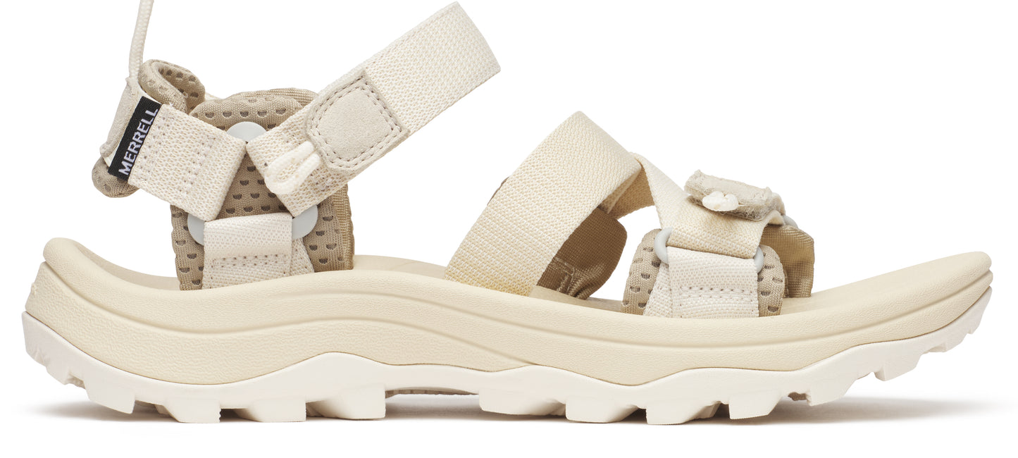 Beige sandal with adjustable straps.