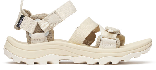 Beige sandal with adjustable straps.