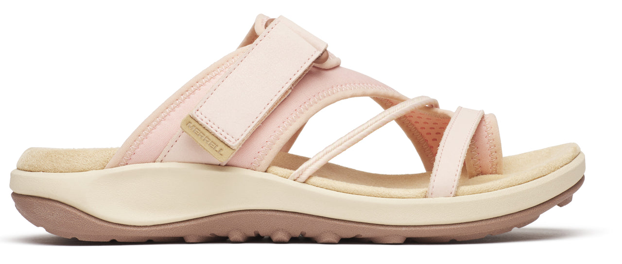 A light pink sandal with adjustable straps and a platform sole.