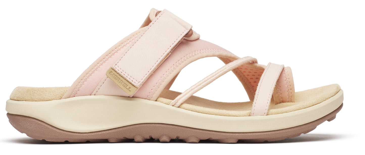 A light pink sandal with adjustable straps and a platform sole.