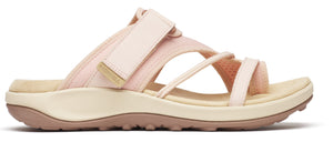 A light pink sandal with adjustable straps and a platform sole.