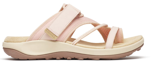 A light pink sandal with adjustable straps and a platform sole.