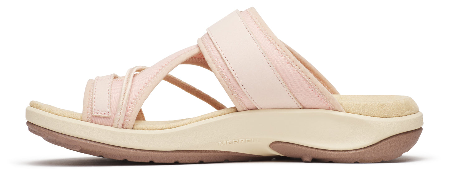 A light pink sandal with multiple straps.