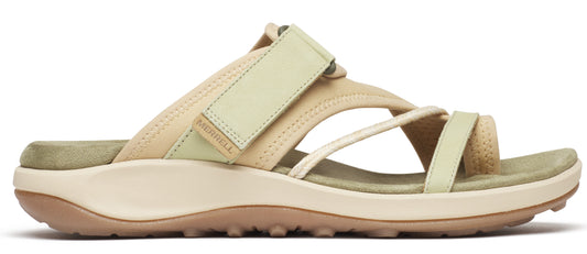 A sandal with toe loops and an ankle strap.