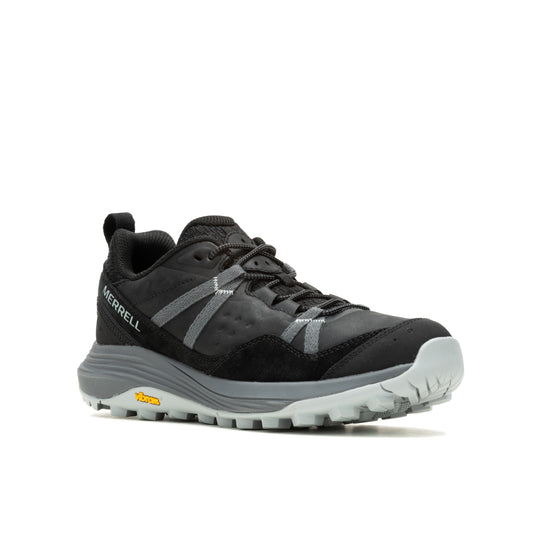 A black hiking shoe with gray accents.