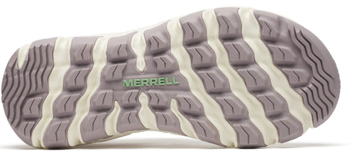 A shoe sole with a repeating light and dark wavy pattern and the word MERRELL in the center.