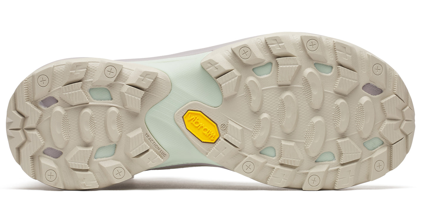 The sole of a shoe shows the tread and a Vibram logo.