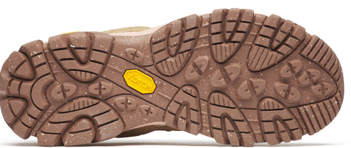 Brown shoe sole with yellow label.