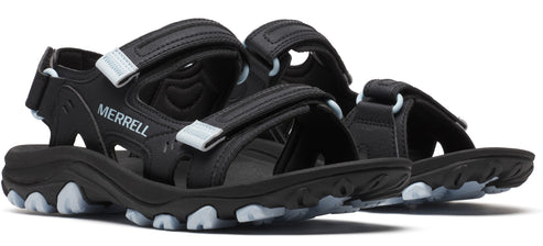 A pair of black sandals with adjustable straps.
