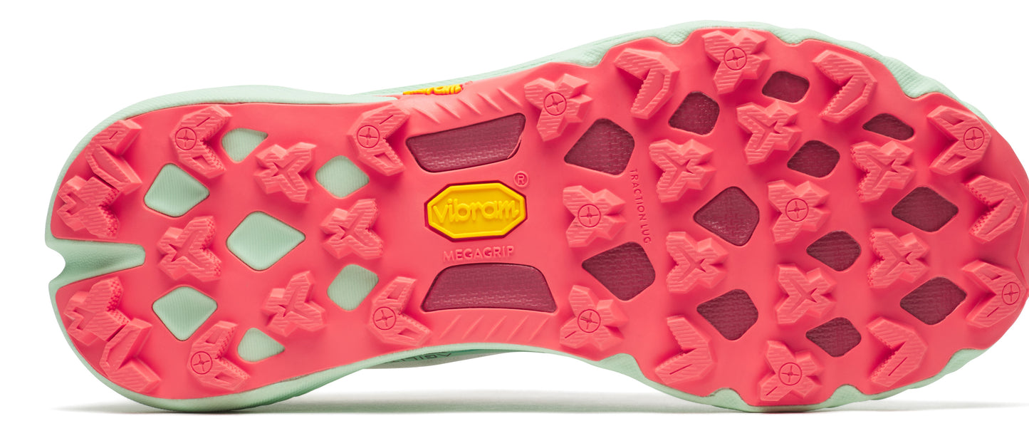 A pink and yellow shoe sole.