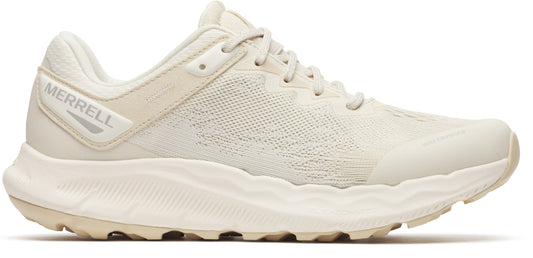 A running shoe in light cream color, featuring the MERRELL logo on the side.