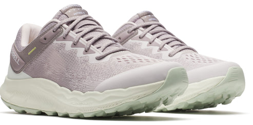 A pair of lavender running shoes with cream-colored soles.