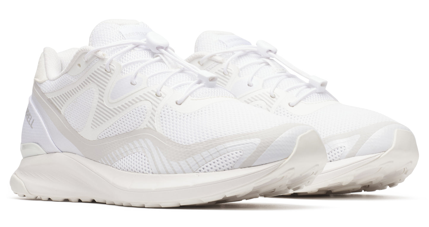 Pair of running shoes with white mesh upper and off-white soles.