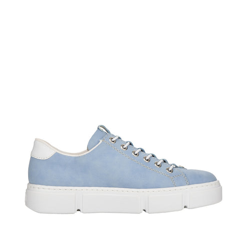 Light blue low-top sneaker with white sole and laces.