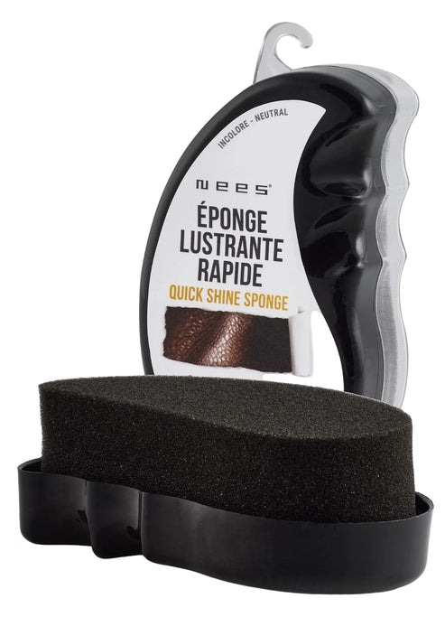 Black shoe shine sponge with black handle; the label reads "ÉPONGE LUSTRANTE RAPIDE".