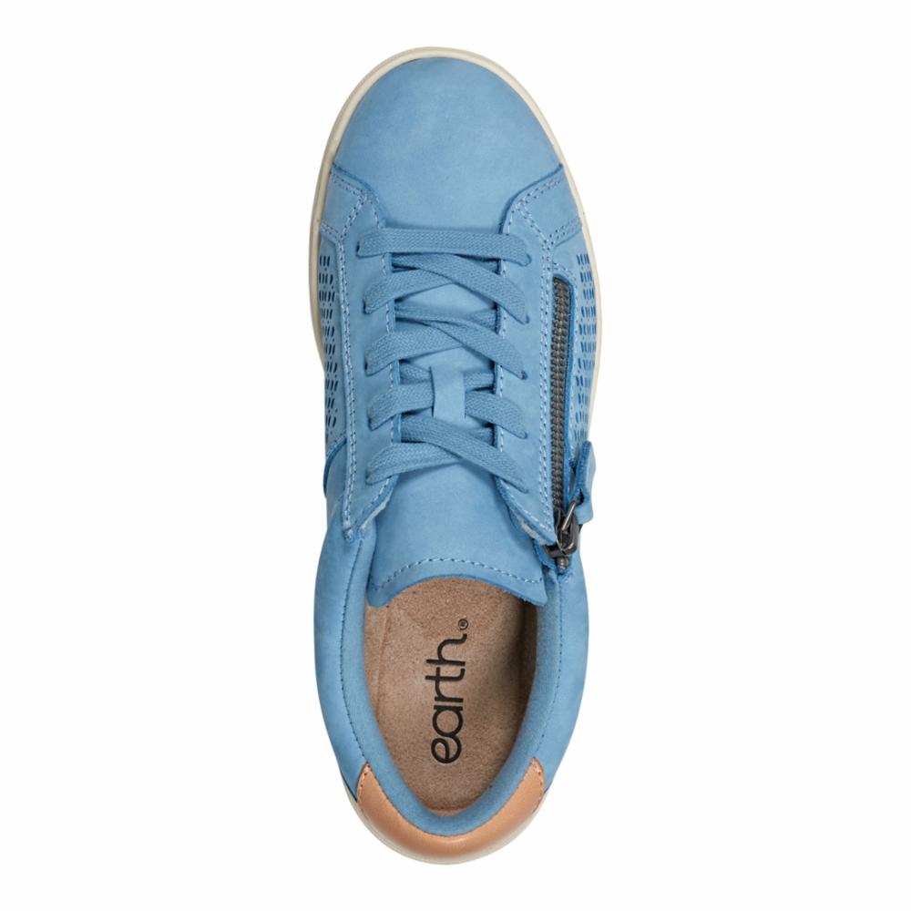 Light blue sneaker with laces and a side zipper.