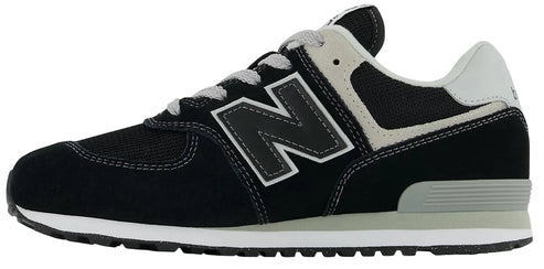 A black and gray shoe with a white and gray sole and laces.