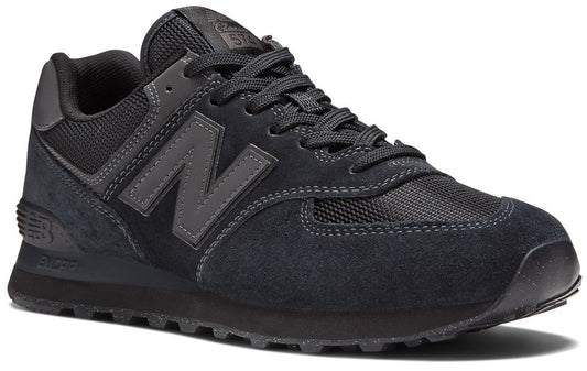 A low-top athletic sneaker in an all-black colorway, featuring a mix of suede and mesh materials on the upper, a large letter N logo on the side, a lace-up front closure, and a cushioned midsole with the text ENCAP visible on the heel.