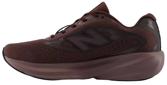 A side view of a maroon-colored running shoe with mesh fabric, a prominent N logo on the side, and a thick, chunky midsole.