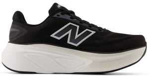 Black running shoe with white 'N' logo and thick white sole.