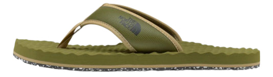 Olive-green flip-flop with a textured sole and patterned bottom.