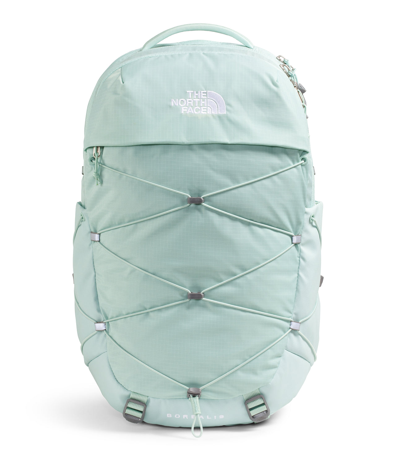 Light blue The North Face Borealis backpack with bungee cord and logo