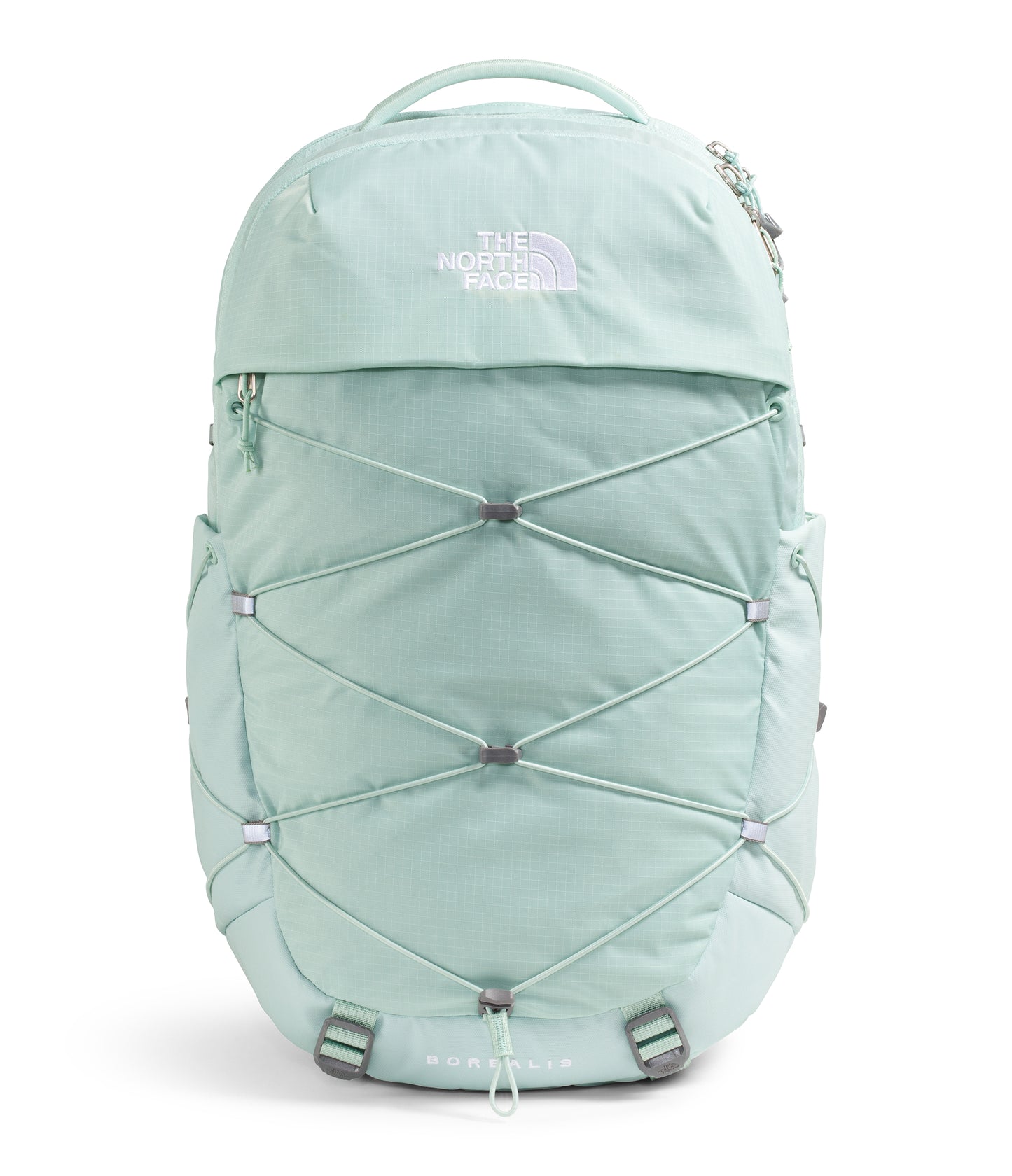 Light blue The North Face Borealis backpack with bungee cord and logo