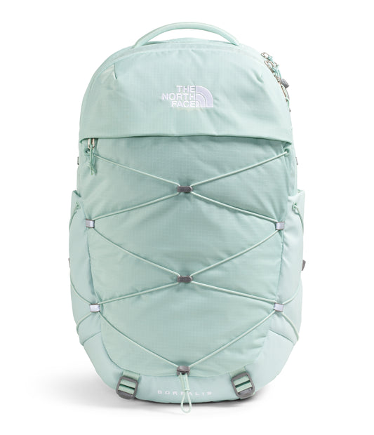 Light blue The North Face Borealis backpack with bungee cord and logo