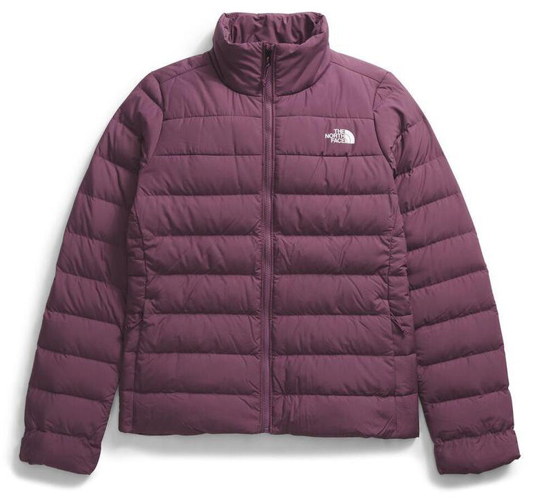 Maroon puffer jacket with a full zipper and a small logo on the chest.