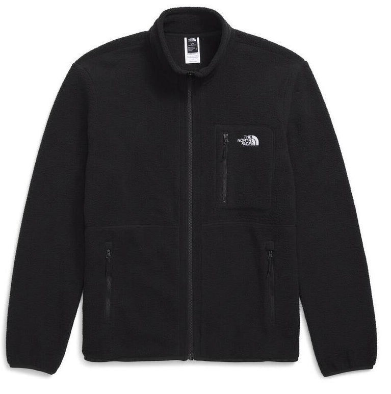 A black fleece jacket with a full zipper and pockets.