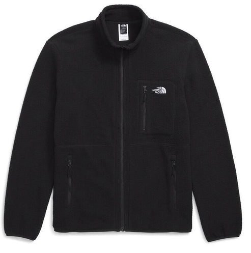 A black fleece jacket with a full zipper and pockets.