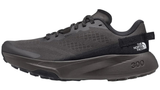 Black running shoe with laces, with a prominent sole, and 'THE NORTH FACE' logo on the side.
