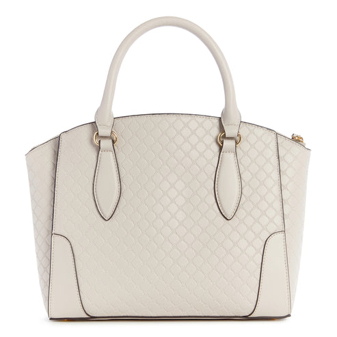 Off-white dome satchel with textured surface and double top handles.