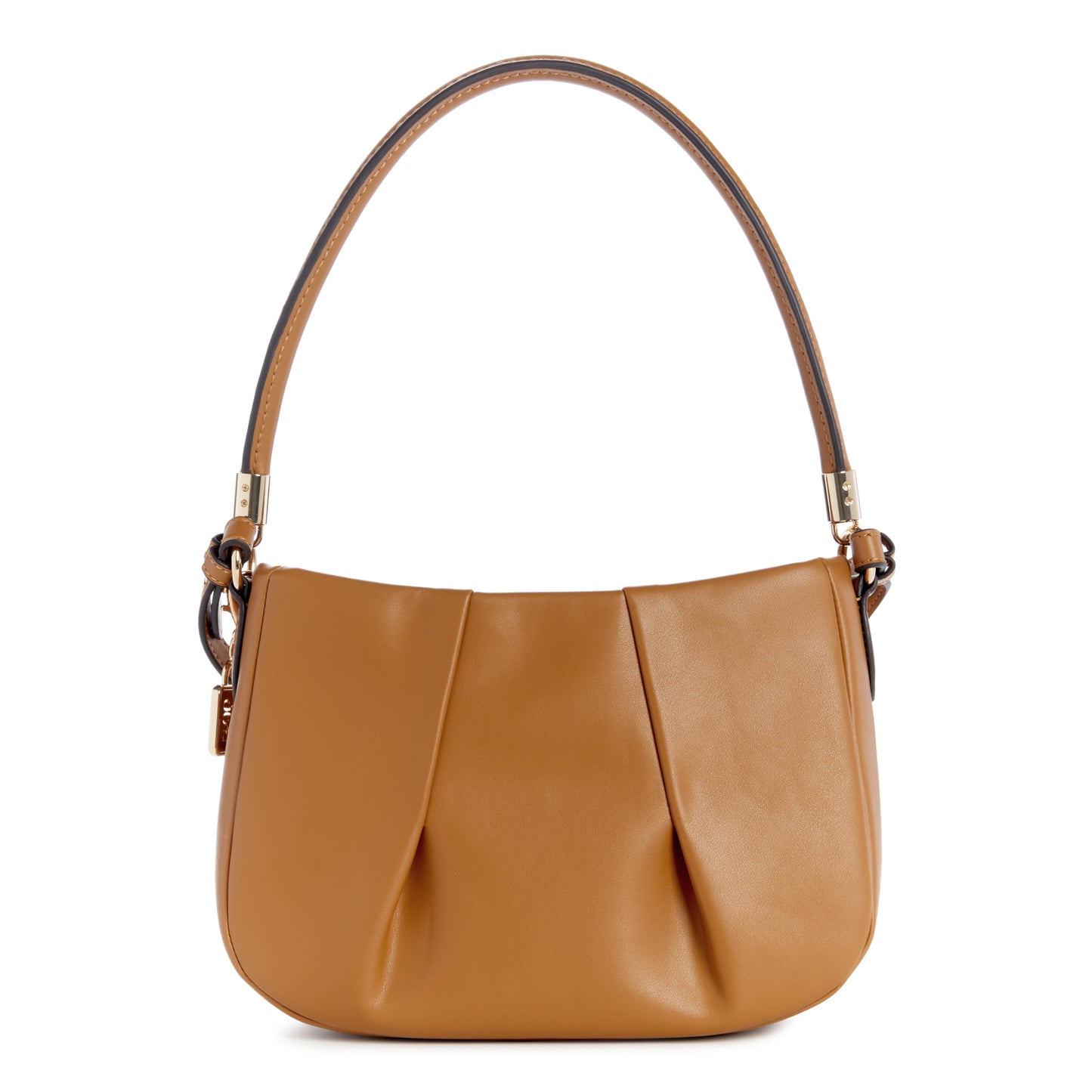 Caramel colored shoulder bag with gathered detail.
