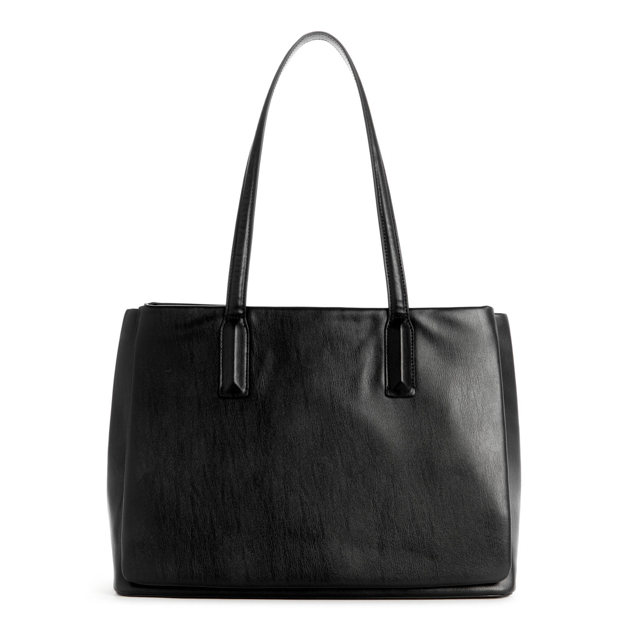 Black tote bag with shoulder straps.