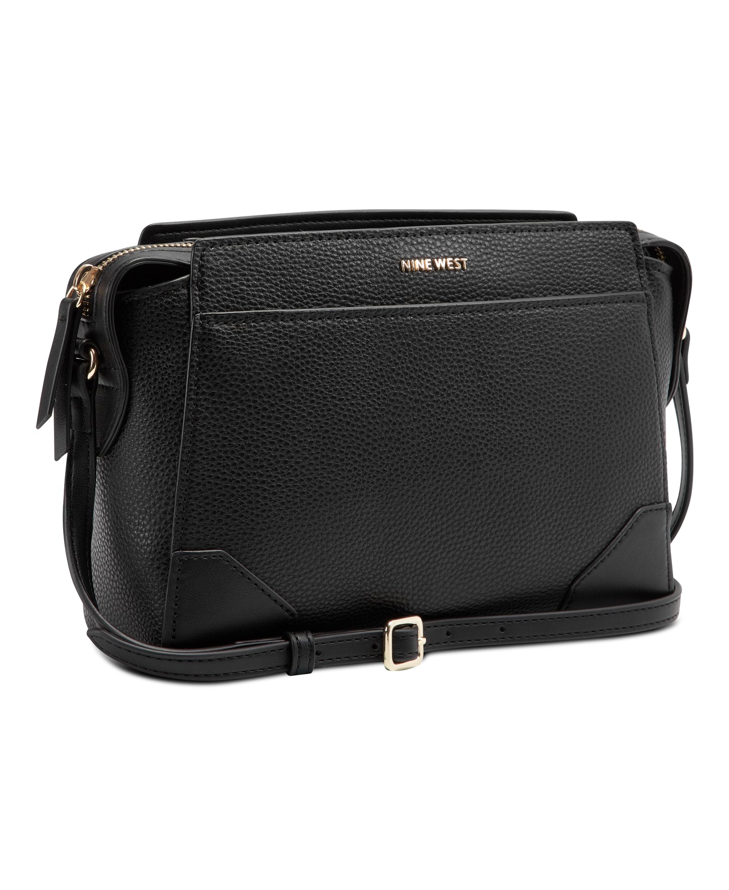 Black crossbody bag with "NINE WEST" logo.