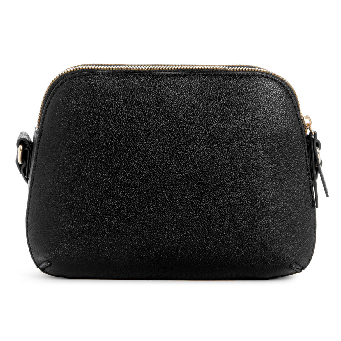 Black dome-shaped purse with gold zipper.