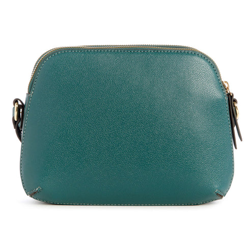 Green dome shaped purse with a gold zipper.