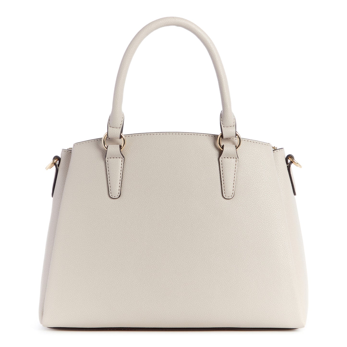 A light-colored, domed, satchel-style handbag with a rounded handle and gold hardware.