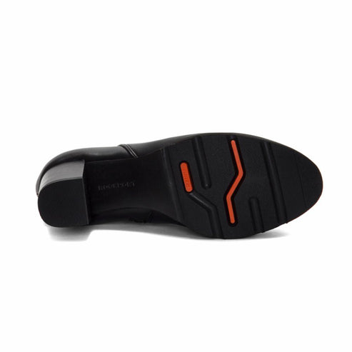 Black boot sole with orange detail.