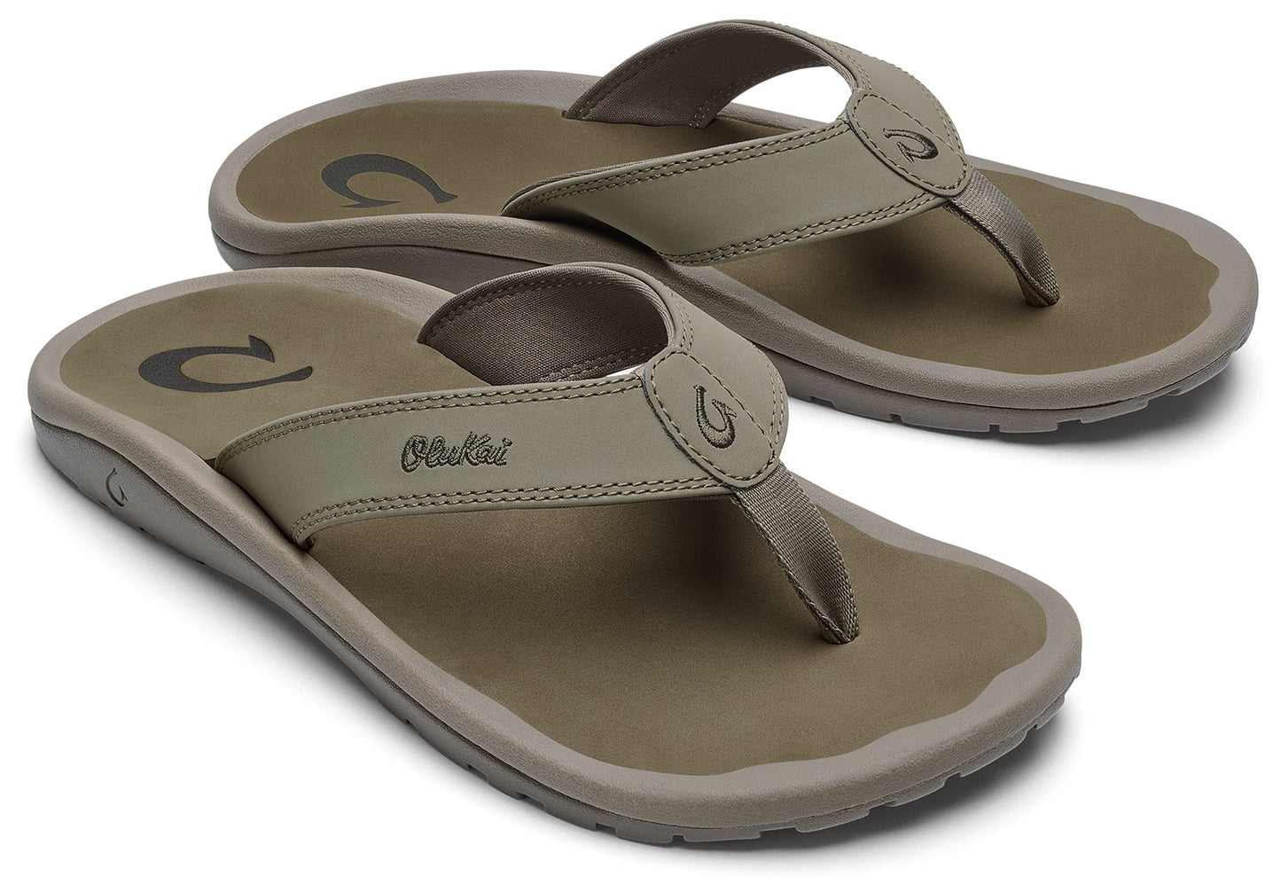 Pair of flip-flops with an emblem and inscription on the strap.