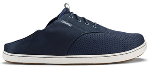 A navy blue shoe with white soles.