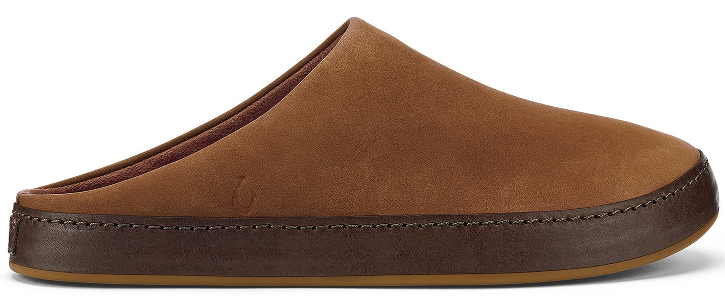 A brown mule shoe with a dark brown sole.
