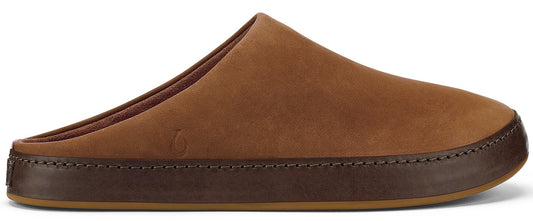 A brown mule shoe with a dark brown sole.